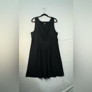 Land’s End Black Mini Dress Sleeveless Plus Size 1X Crossed V-Neck Cotton Blend